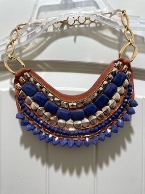 Stella & Dot Royal Blue and Gold Layered Bib Necklace